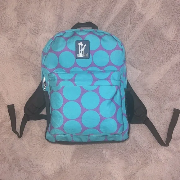 Wildkin purple turquoise blue polka dot backpack 🎒school bookbag zipper pockets - Picture 3 of 11